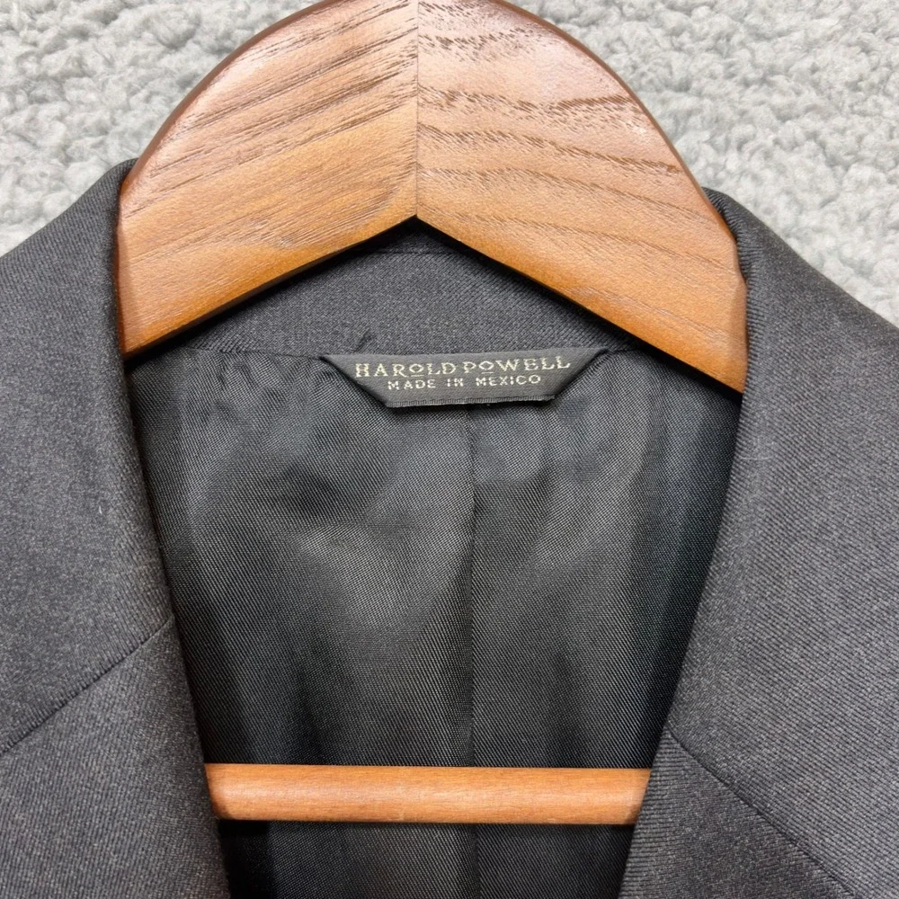 VTG Harold Powell 100% Wool Suit 43L 37x30 Men Gray 2 Piece Blazer Pants Classic